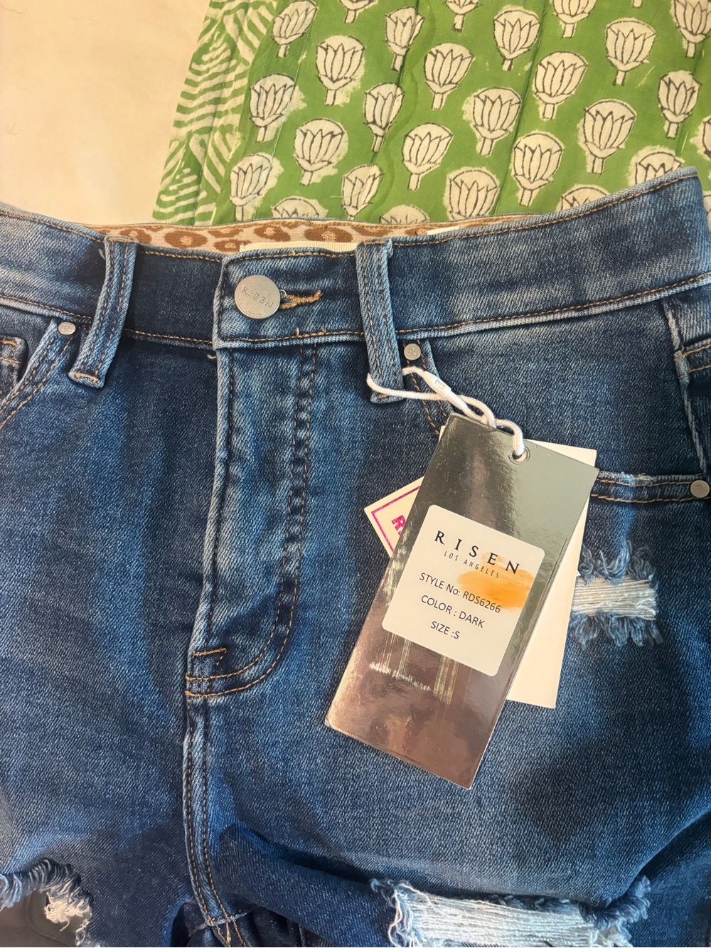 Risen Los Angeles Dark Blue Distressed Denim Jean Shorts - Women's